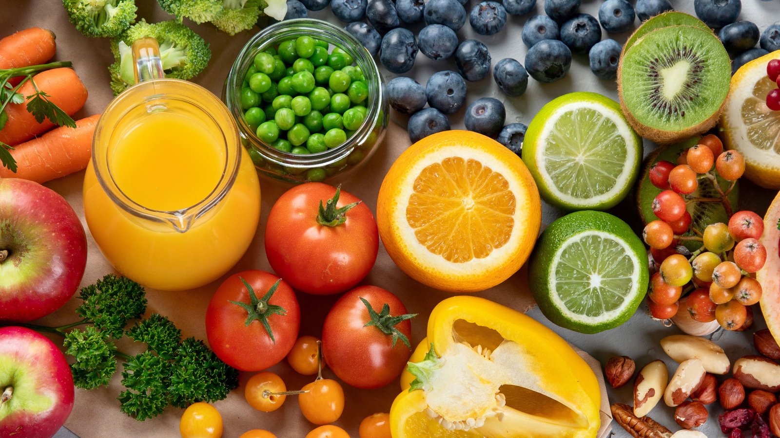 Orange, kiwi, tomatoes, and other nutrient-filled fruits